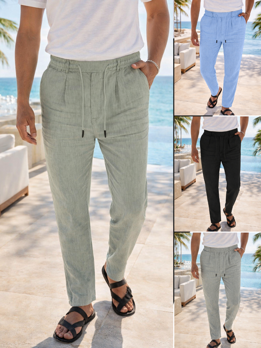 ANTOINE | Pantalon large en lin avec cordon