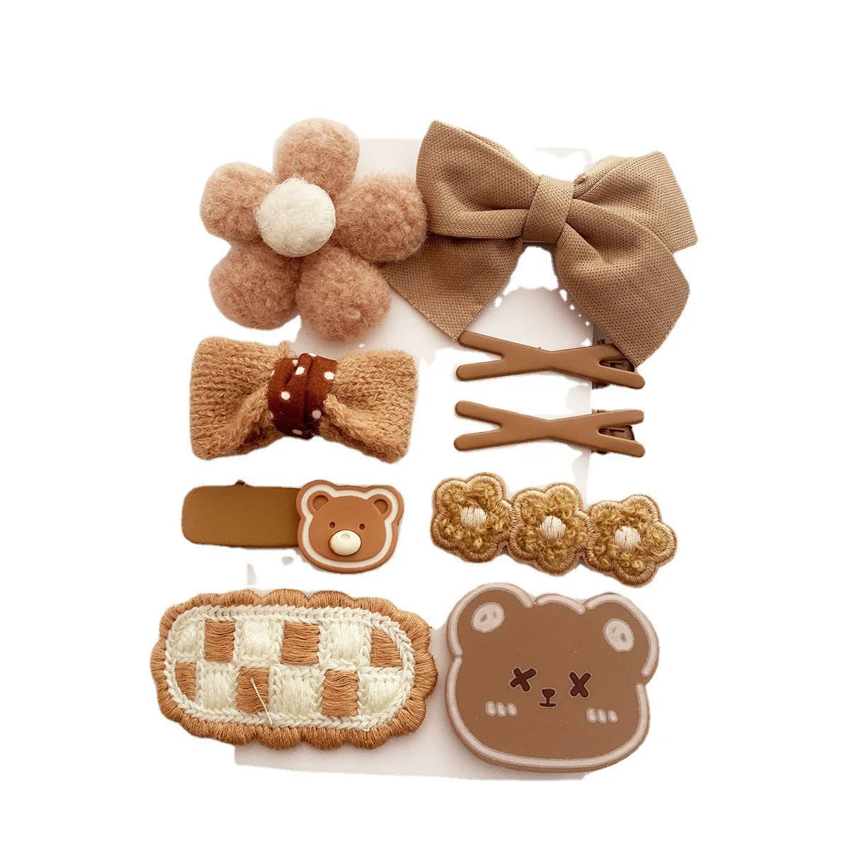 Schattige 9-delige Pluche Haarclip & Elastiek Set – Cartoon Design