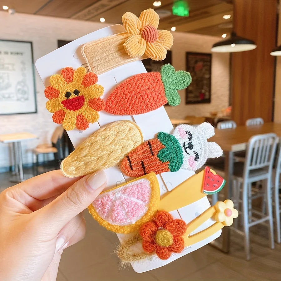 Schattige 9/10-delige Winter Pluche Haarclips – Bloemen & Strikjes