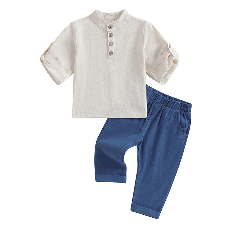 Jongens Zomerset – Stijlvolle Tweedelige Outfit met Korte Mouwen en Lange Broek