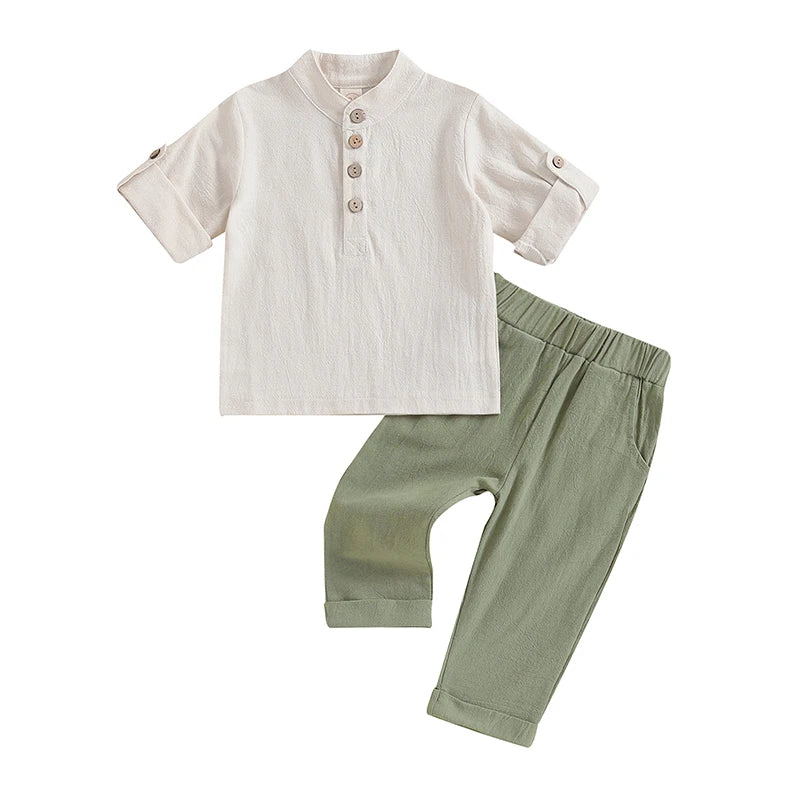 Jongens Zomerset – Stijlvolle Tweedelige Outfit met Korte Mouwen en Lange Broek