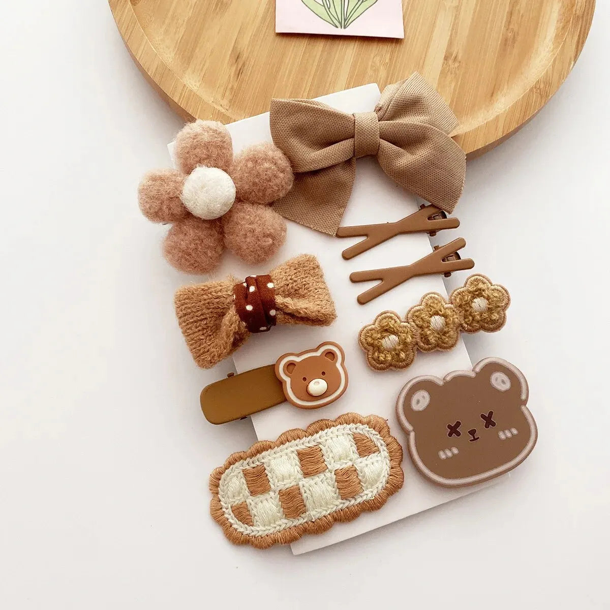 Schattige 9-delige Pluche Haarclip & Elastiek Set – Cartoon Design